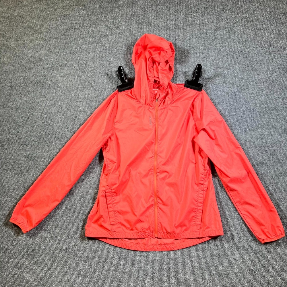 Reebok Windbreaker Jacket Womens Medium 12/16 Coral Pink Full Zip Hiking Outdoor